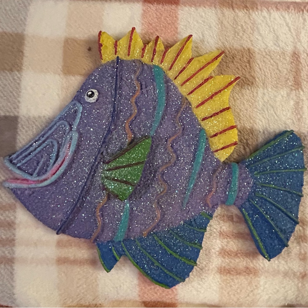 Purple and Yellow Fish Decor with Textured Surface
